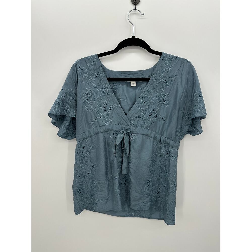 Banana Republic Womens Blue 100% Silk Embroidered Babydoll Top Size M Romantic